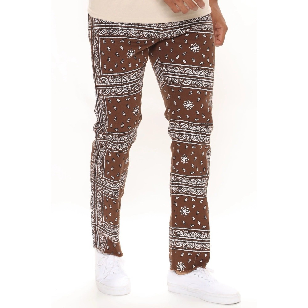 Fashion NOVA Men Taking‎ Over Paisley Straight Jeans Brown W42